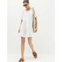 M&S Linen Rich Puff Sleeve Mini Smock Dress White