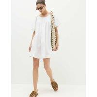M&S Linen Rich Puff Sleeve Mini Smock Dress White