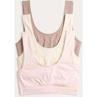 M&S 3pk Seamless Non Wired Crop Tops Oatmeal Mix