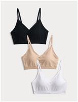M&S 3pk Seamless Non Wired Bralettes Oatmeal Mix