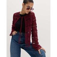 M&S Pure Cotton Tie Fastening Cropped Cardigan Dark Claret