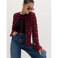 M&S Pure Cotton Tie Fastening Cropped Cardigan Dark Claret