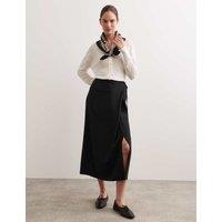 JAEGER Pure Silk Midi Wrap Skirt Black