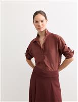 Silk Blend Collared Relaxed Shirt