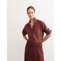 JAEGER Silk Blend Collared Relaxed Shirt Rum