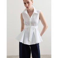 JAEGER Pure Cotton Tie Front Blouse Ivory