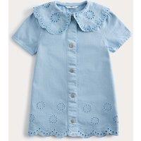 M&S Cotton Rich Broderie Collar Dress (2-10 Yrs) Powder Blue