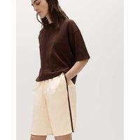 M&S Side Stripe Longline Shorts with Linen Ecru