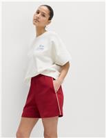 M&S Pure Cotton Side Stripe Jogger Shorts Burgundy
