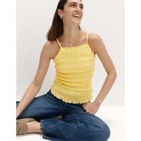 M&S Cotton Rich Textured Square Neck Cami Top Pale Yellow