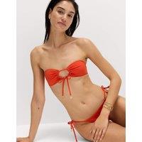 M&S Padded Tie Front Bandeau Bikini Top Orange