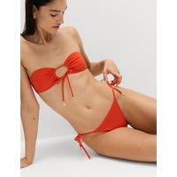 M&S Tie Detail High Leg Bikini Bottoms Orange