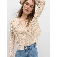M&S Cotton Blend Textured Slim Fit Cardigan Neutral