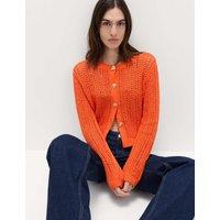 M&S Cotton Blend Textured Slim Fit Cardigan Marmalade