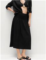 Linen Rich Shirred Tie Detail Maxi Skirt