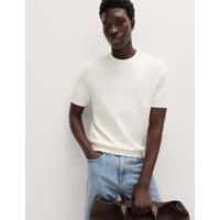 M&S Cotton Rich Textured Knitted T-Shirt Ivory