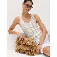 M&S Linen Rich Lace Insert Corset Top Pink Mix