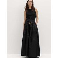 M&S Pure Cotton Pleated Maxi Skirt Black