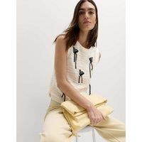 M&S Cotton Rich Floral Cornelli Knitted Vest Ivory