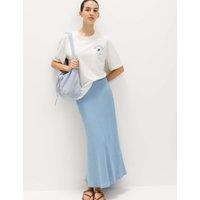 M&S Linen Look Midaxi Slip Skirt Fresh Blue