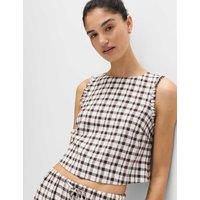 M&S Linen Rich Gingham Vest Top Brown Mix
