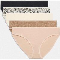 M&S 5pk Pure Cotton Bikini Knickers Black Mix