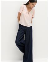 V-Neck Tie Detail Fitted Angel Sleeve Top