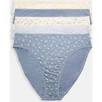 M&S 5pk Pure Cotton High Leg Knickers Blue Mix