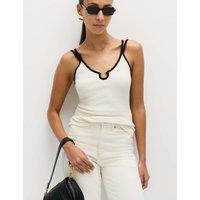 M&S Cotton Rich Keyhole Detail Knitted Vest Light Cream