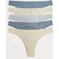M&S 5pk Pure Cotton Thongs Blue Mix
