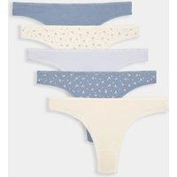 M&S 5pk Pure Cotton Thongs Blue Mix