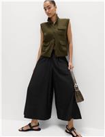 M&S Pure Cotton Cropped Palazzo Trousers Sandstone
