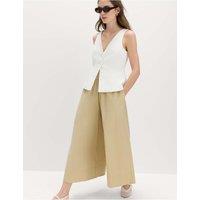 M&S Pure Cotton Cropped Palazzo Trousers Sandstone
