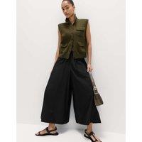 M&S Pure Cotton Cropped Palazzo Trousers Black