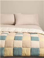 M&S Pure Cotton Patchwork Bedspread Blue Mix