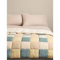 M&S Pure Cotton Patchwork Bedspread Blue Mix