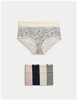 M&S 5pk Cotton Rich Printed High Rise Shorts Pink Mix