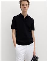 M&S Cotton Rich Slim Fit Knitted Polo Shirt Navy
