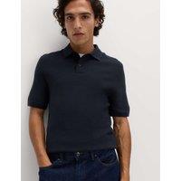 M&S Cotton Rich Slim Fit Knitted Polo Shirt Navy