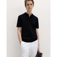 M&S Cotton Rich Slim Fit Knitted Polo Shirt Black