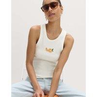 M&S Cotton Rich Embellished Ribbed Vest Soft White