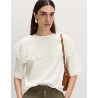 M&S Pure Cotton Lace Bib T-Shirt Soft White