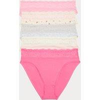 M&S 5pk Cotton Rich Printed High Leg Knickers Pink Mix