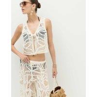 M&S Crochet-Style Cropped Knitted Waistcoat Ivory