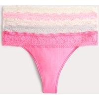 M&S 5pk Cotton & Lace Printed Thongs Pink Mix