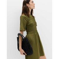 M&S Cotton Rich Shirred Mini T-Shirt Dress Olive