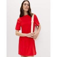 M&S Cotton Rich Shirred Mini T-Shirt Dress Chilli