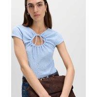 M&S Textured Keyhole Top Blue