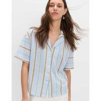 M&S Striped Textured Resort Shirt Blue Mix