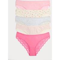 M&S 5pk Cotton Rich Printed Brazilian Knickers Pink Mix